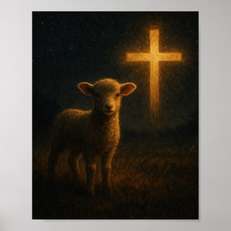 Lamb Under the Cross Christelijke nachtelijke kuns Poster
