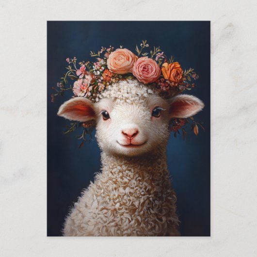 Lamb Wearing a Flower Crown Briefkaart (Voorkant)