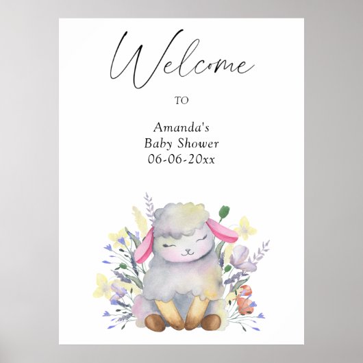 Lamb - welkom baby shower feest poster (Voorkant)