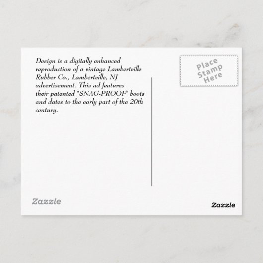 LAMBERTVILLE RUBBER SNAG-PROOF BOOT AD ELVES ~PC BRIEFKAART (Achterkant)