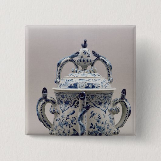 Lambeth Delftware posetpot, blauw en wit Vierkante Button 5,1 Cm (Voorkant)