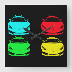 ~Lambo Pop Art~ WALLCLOCK, AANGEPAST. Vierkante Klok