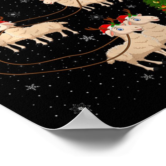 Lambs Sheep Santa Sleigh Flying Funny Magical Chri Poster (Hoek)