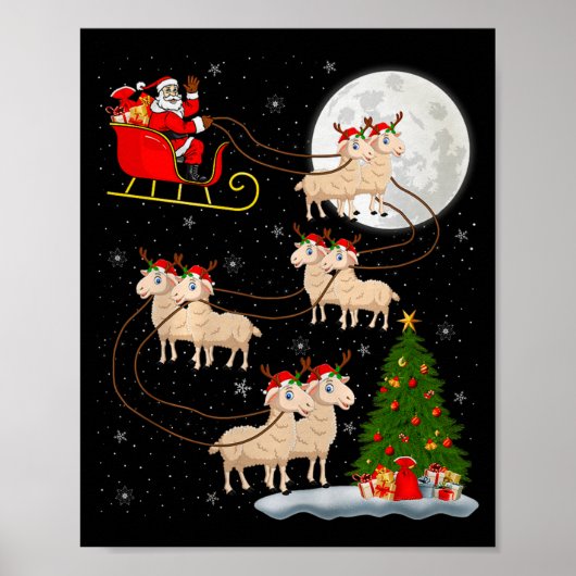Lambs Sheep Santa Sleigh Flying Funny Magical Chri Poster (Voorkant)