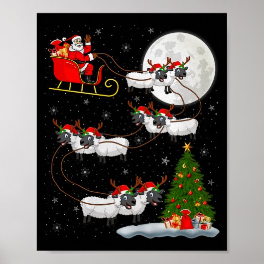 Lambs Sheep Santa Sleigh Flying Funny Magical Chri Poster (Voorkant)
