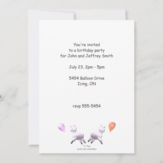 Lambs verjaardagsfeestje voor tweeling kaart (Achterkant)