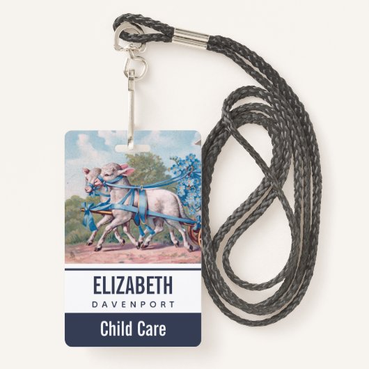 lammeren geperst in Fancy blauwe linten Badge (Voorkant met draagriem)