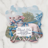  lammeren geperst in Fancy blauwe linten Bedankjes Labels (Voorkant)