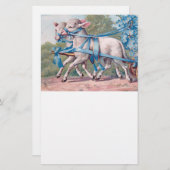  lammeren geperst in Fancy blauwe linten Briefpapier (Voorkant / Achterkant)