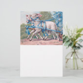  lammeren geperst in Fancy blauwe linten Briefpapier (Staand voorkant)