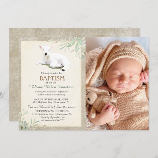 Lammetje Doop Foto Uitnodiging (Voorkant / Achterkant)