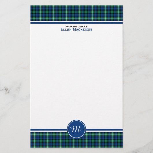 Lamont Clan Bright Blue en Green Tartan Monogram Briefpapier (Voorkant)