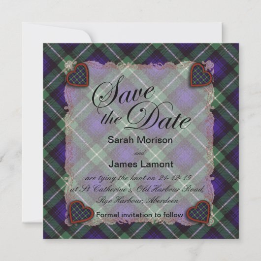 Lamont Scottish clan tartan - Pset Save The Date (Voorkant)