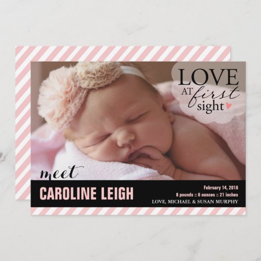 L'amour à première vue | Faire-part bébé (Devant / Derrière)
