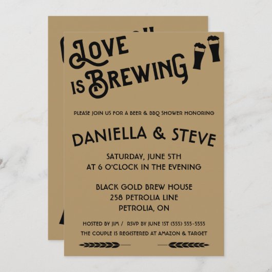 L'amour brasse Bière Thème Douche Invitation (Devant / Derrière)