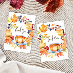 L'amour brasse l'automne thème modèle de douche nu<br><div class="desc">L'amour brasse l'automne thème de la douche nuptiale modèle merci cartes,  aquarelle feuilles de chute et baies couronnes et citrouille tasse de thé pour l'automne thème de la douche nuptiale merci cartes</div>