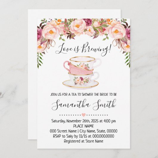 L'amour brasse thé nuptiale douche rose invitation (Devant / Derrière)