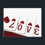 L'amour dans le coeur Jouer des cartes<br><div class="desc">Le mot "amour" est écrit en rouge de coeurs jouant aux cartes, 7, 10, Ace, et 3. Une belle image à utiliser comme invitations aux mariages (surtout à Las Vegas, NV), fêtes d'anniversaire, ou fêtes comme la Saint Valentin. Super carte postale invitation de poker aussi! Egalement disponible sur un timbre-poste...</div>