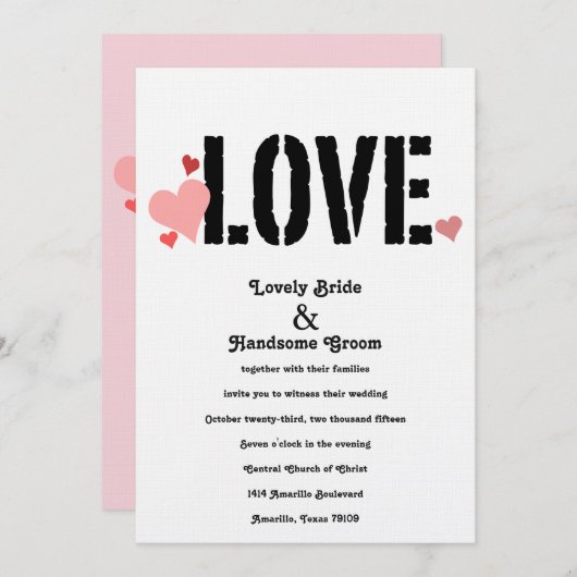 L'AMOUR dans un Faire-part de mariage à deux faces (Devant / Derrière)