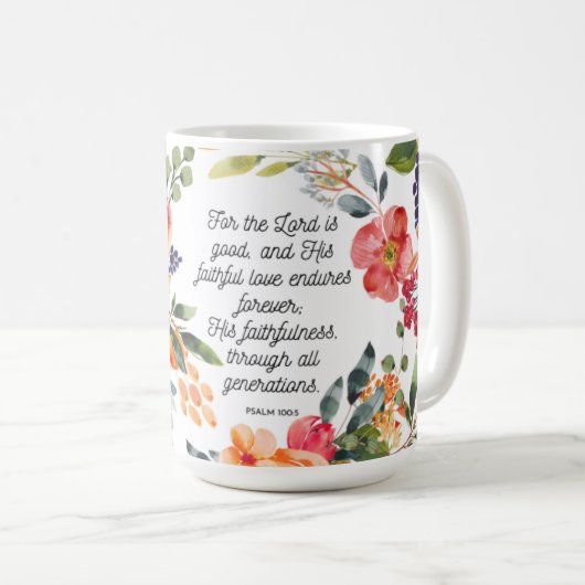 L'Amour du Seigneur Endure Psalm Bright Floral Mug (Devant droit)