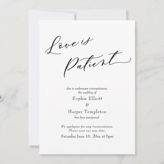 L'amour est le patient Carte Mariage simple report (Devant)