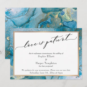 L'amour est patient Carte de mariage teal et or re