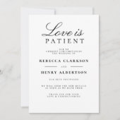L'amour est patient Faire-part de mariage Noir & B (Devant)