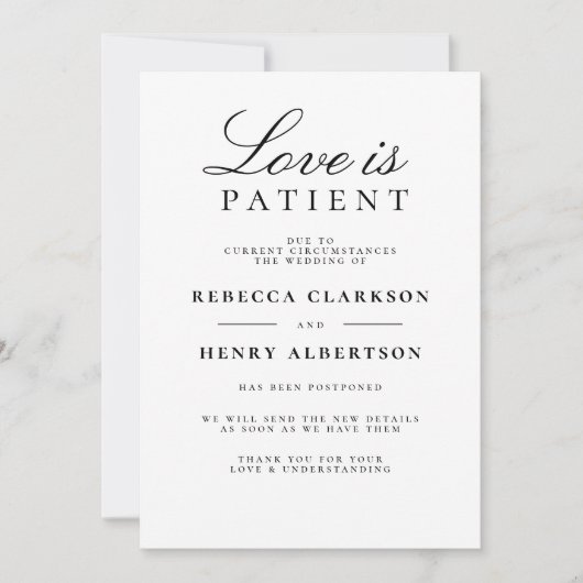 L'amour est patient Faire-part de mariage noir et (Devant)