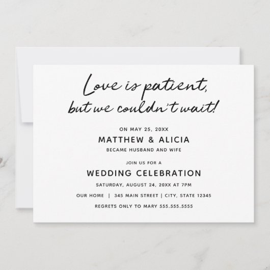 L'amour est patient Mariage Faire-part Réception (Devant)