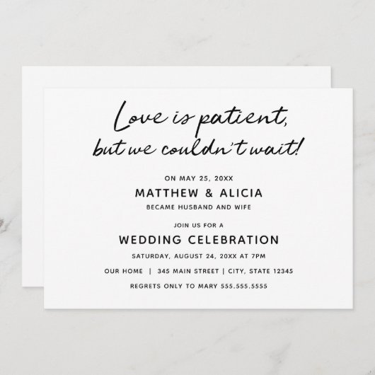 L'amour est patient Mariage Faire-part Réception (Devant / Derrière)