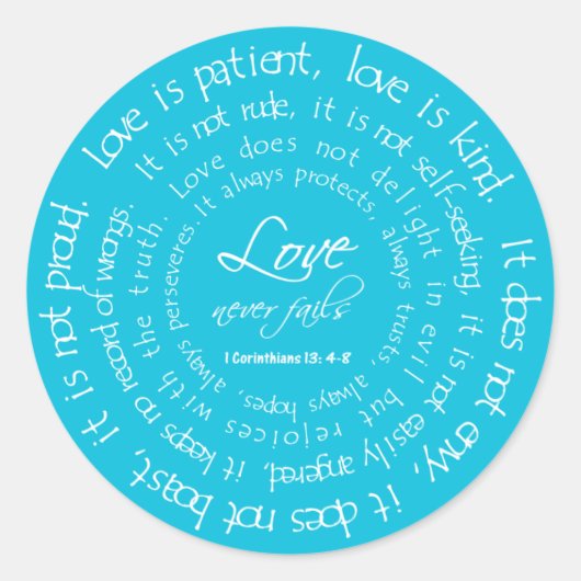 L'amour est Patient Sticker Mariage rond Aqua (Devant)