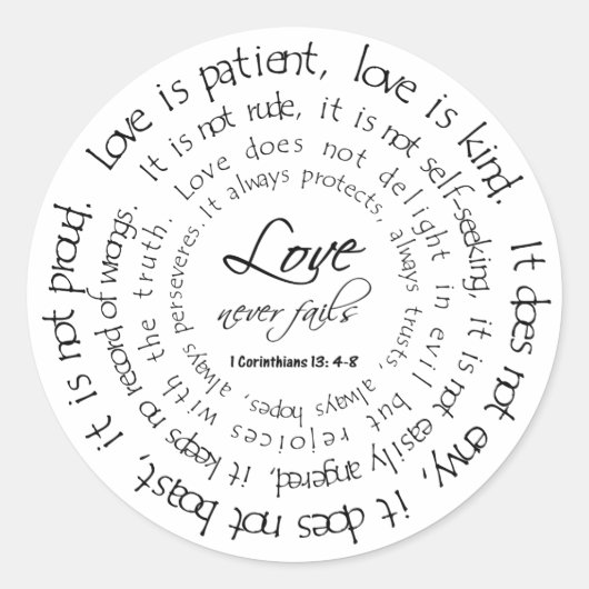 L'amour est patient Sticker rond noir et blanc (Devant)