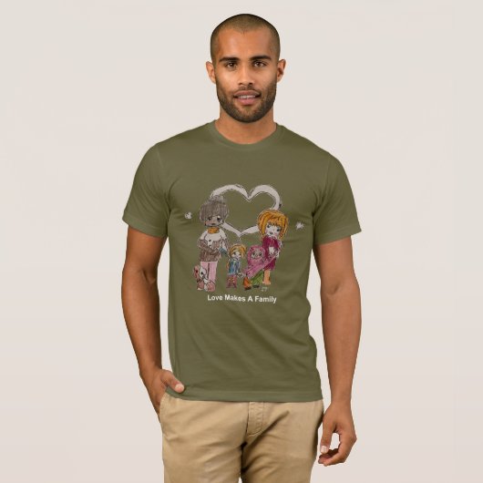 L'amour fait une famille par le T-shirt olive des (Devant entier)