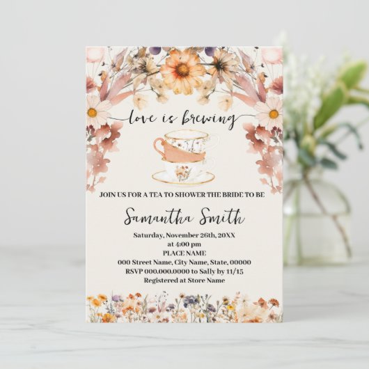 L'amour fleur sauvage brasse Thé Douche Invitation (Debout devant)