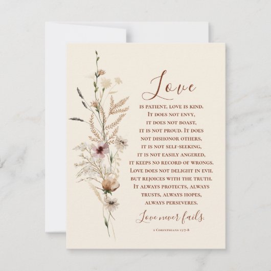 L'amour n'échoue jamais Bible Mariage Carte de fél (Devant)