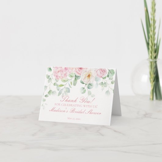 L'amour rose en Carte de remerciements d'hydrange (Devant)