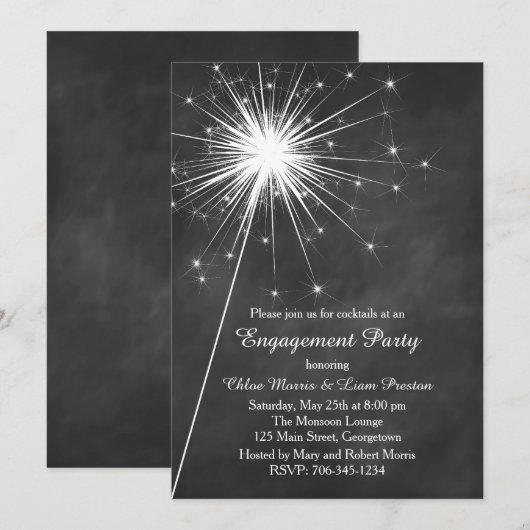 L'Amour Sparkles Invitation Fiançailles (Devant / Derrière)