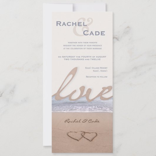 L'amour sur les invitations de mariage sur la plag (Devant)