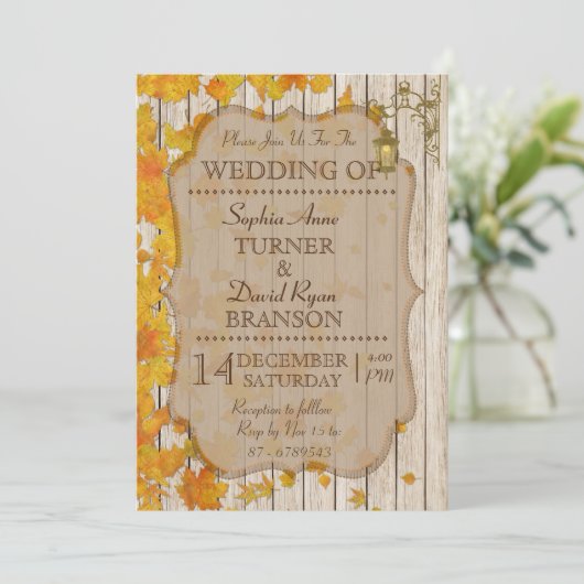 Lamp Old Wood Fall Huwelijksuitnodiging Kaart (Staand voorkant)