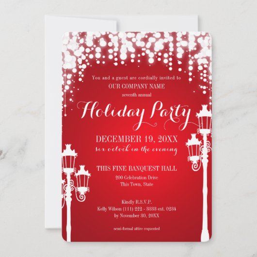 Lamp Post Sparkle Red Holiday Party Zakelijk Kaart (Voorkant)