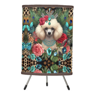 Lampe blanc Poodle Chien Floral Design Empreinte d