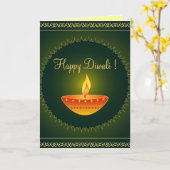 Lampe de Diwali sur le vert - carte (Fleur jaune)