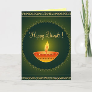 Lampe de Diwali sur le vert - carte