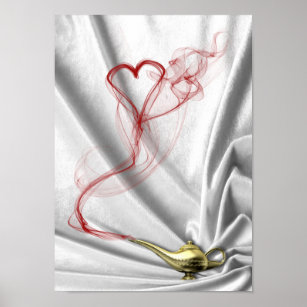 Lampe de Genie avec Fumée de Coeur - Poster