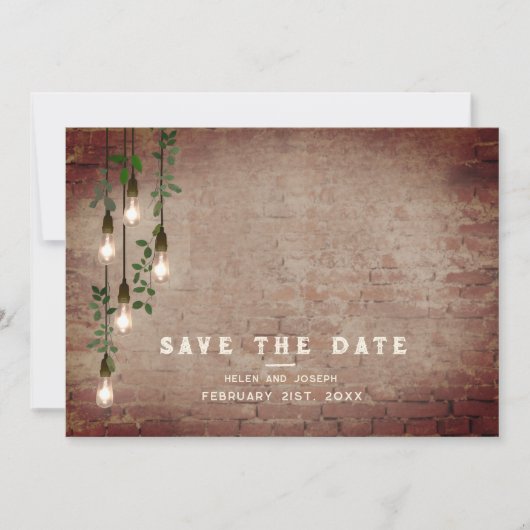  lampen Rustic Brick Photo Weddenschap Save The Date (Voorkant)