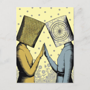 Lampenkappen op hun hoofd briefkaart