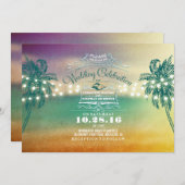 Lampes à cordes invitations à mariage à la plage (Devant / Derrière)