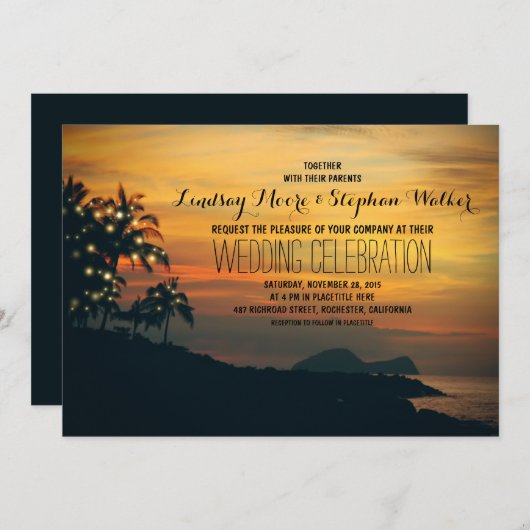 lampes à cordes palmiers plage invitation de maria (Devant / Derrière)