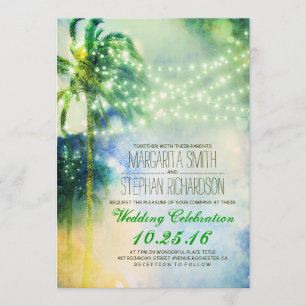 lampes à cordes palmiers plage mariage invitation