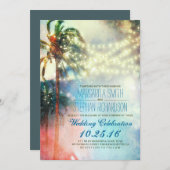 lampes à cordes palmiers plage mariage invitation (Devant / Derrière)